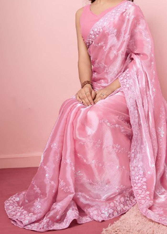 Pink Dupion Silk Saree With Blouse Piece