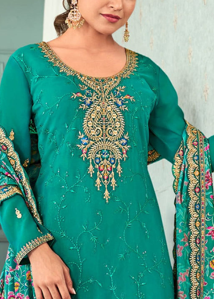 3 Pc Mint Green Semi Stitched Georgette Suit Set