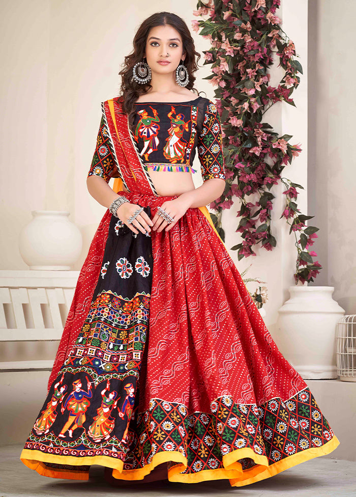 3 Pc Multicolor Cotton Semi Stitched Lehenga Set