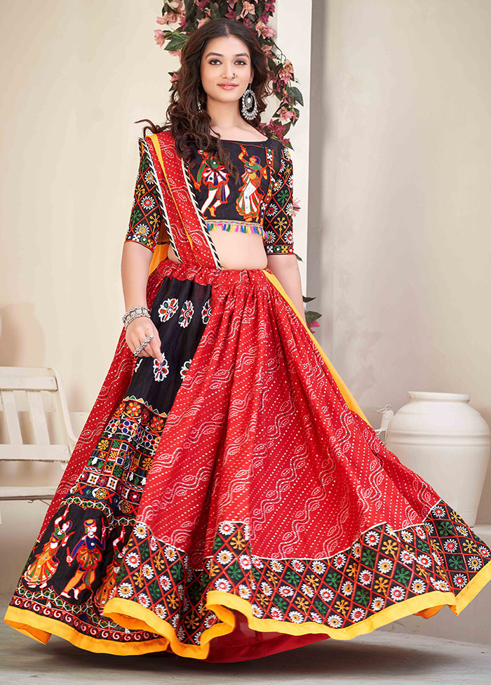 3 Pc Multi Cotton Semi Stitched Lehenga Set