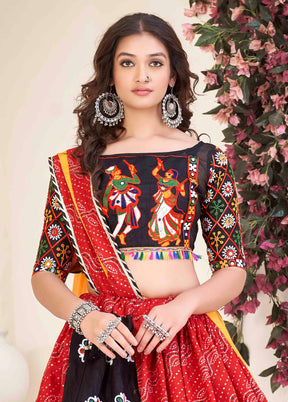 3 Pc Multicolor Cotton Semi Stitched Lehenga Set