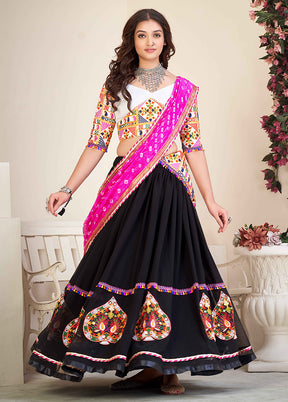 3 Pc Black Georgette Semi Stitched Lehenga Set