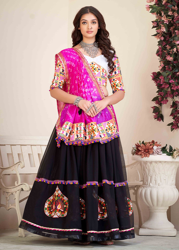 3 Pc Black Georgette Semi Stitched Lehenga Set