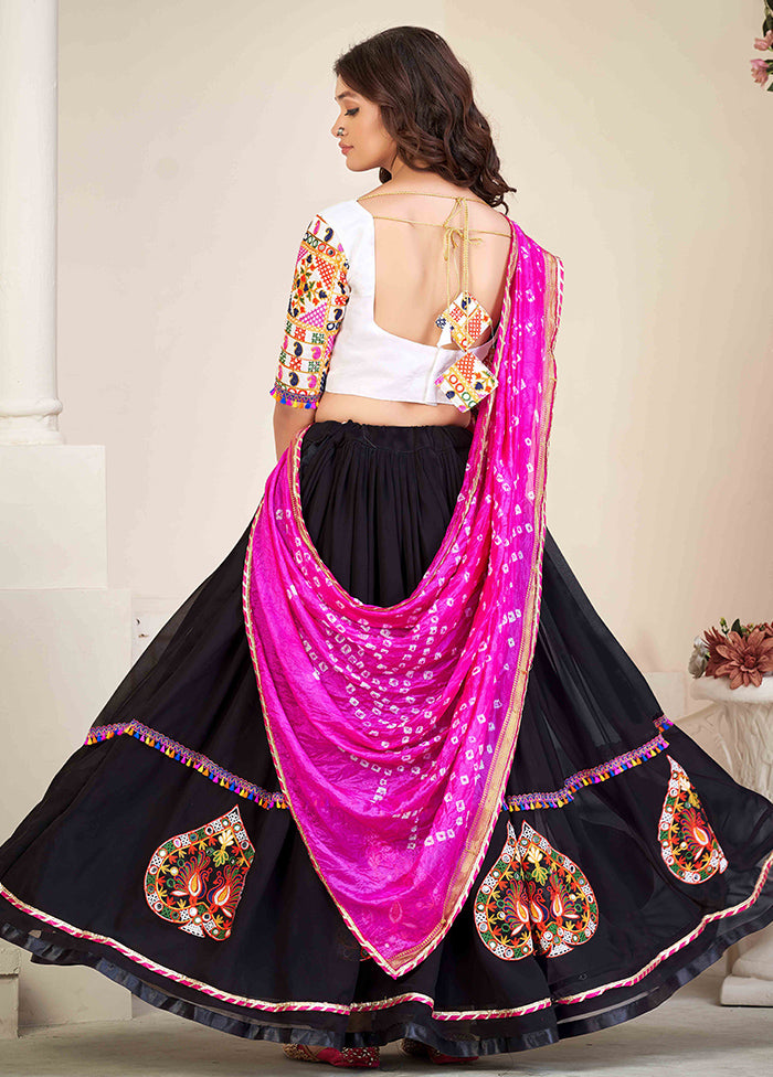 3 Pc Black Georgette Semi Stitched Lehenga Set