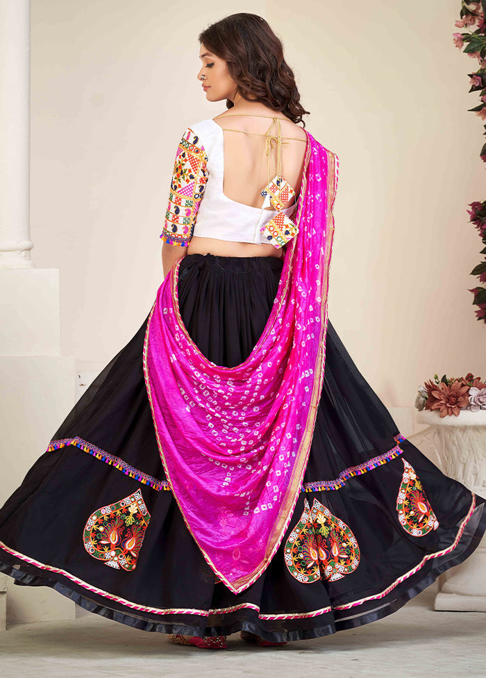 3 Pc Black Georgette Semi Stitched Lehenga Set