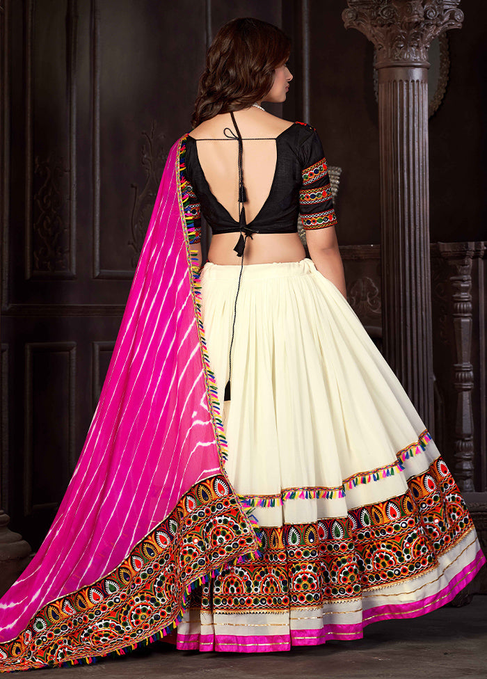 3 Pc Off White Georgette Semi Stitched Lehenga Set