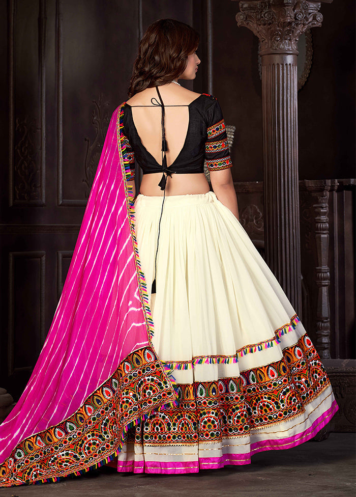 3 Pc Off White Georgette Semi Stitched Lehenga Set