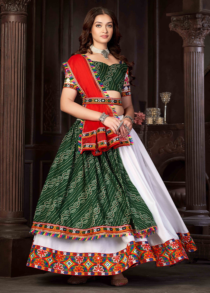 3 Pc Multicolor Silk Semi Stitched Lehenga Set