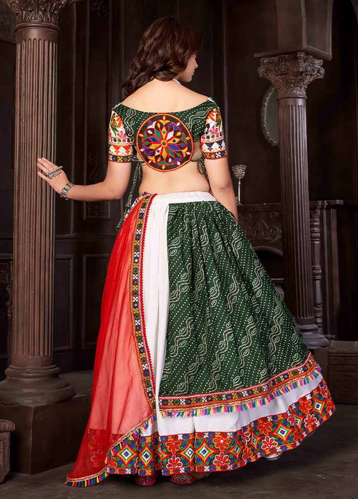 3 Pc Multicolor Silk Semi Stitched Lehenga Set