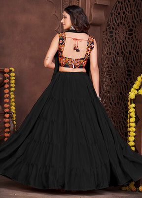 3 Pc Black Semi Stitched Lehenga Set