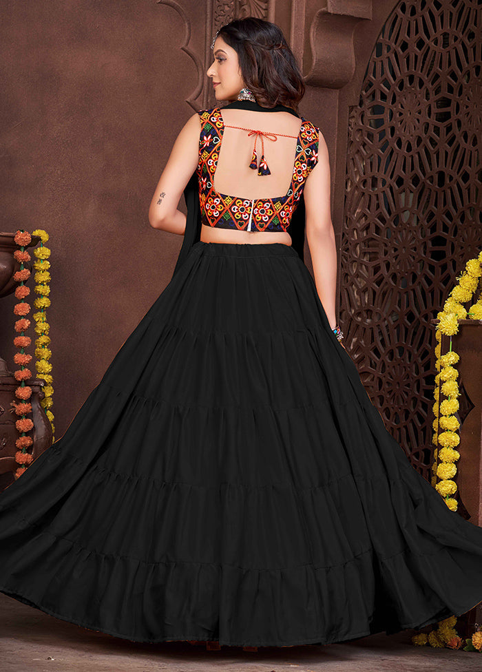 3 Pc Black Semi Stitched Lehenga Set