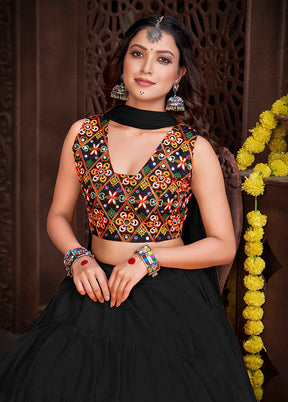 3 Pc Black Semi Stitched Lehenga Set