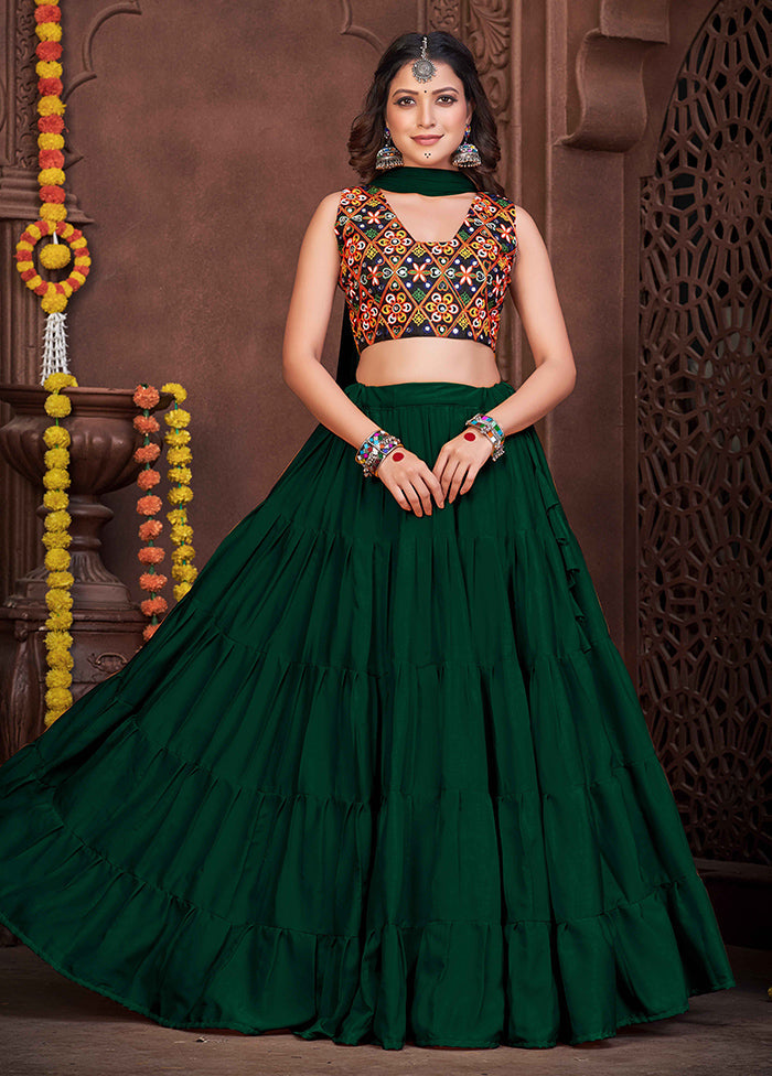 3 Pc Green Semi Stitched Lehenga Set