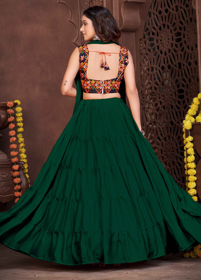 3 Pc Green Silk Semi Stitched Lehenga Set