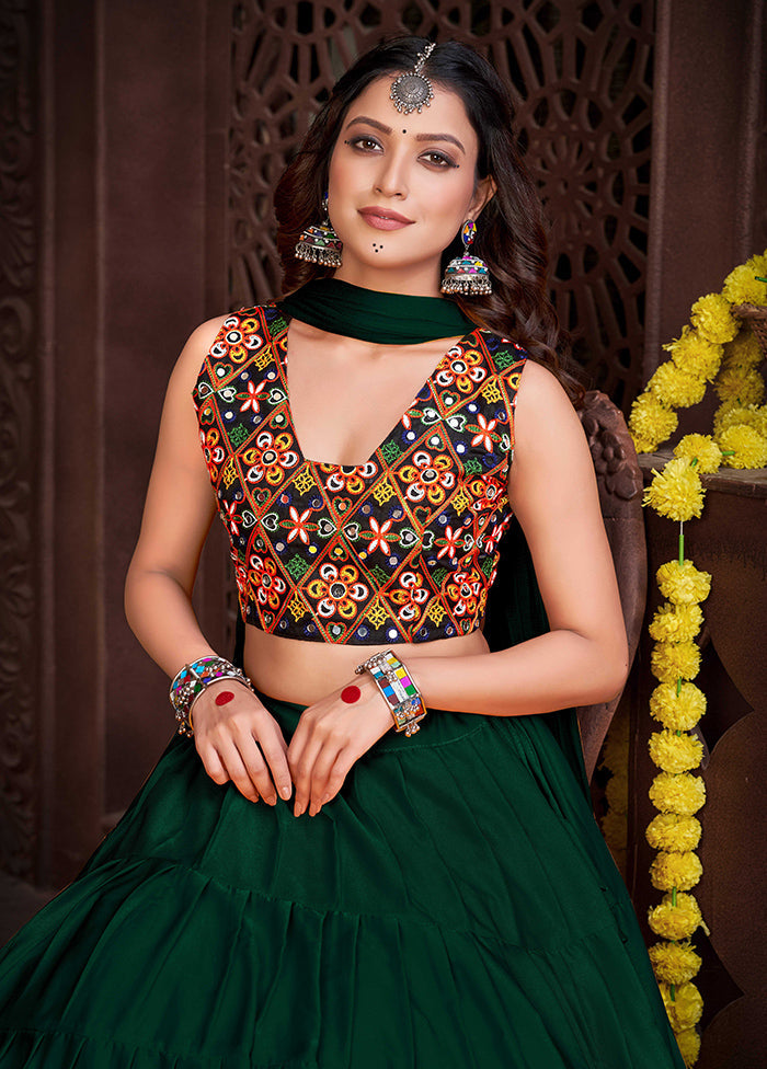 3 Pc Green Semi Stitched Lehenga Set