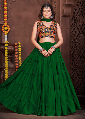 3 Pc Light Green Semi Stitched Lehenga Set