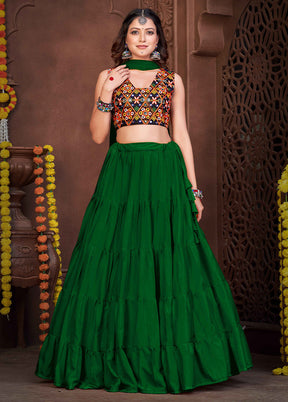 3 Pc Light Green Silk Semi Stitched Lehenga Set