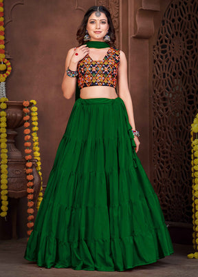 3 Pc Light Green Silk Semi Stitched Lehenga Set