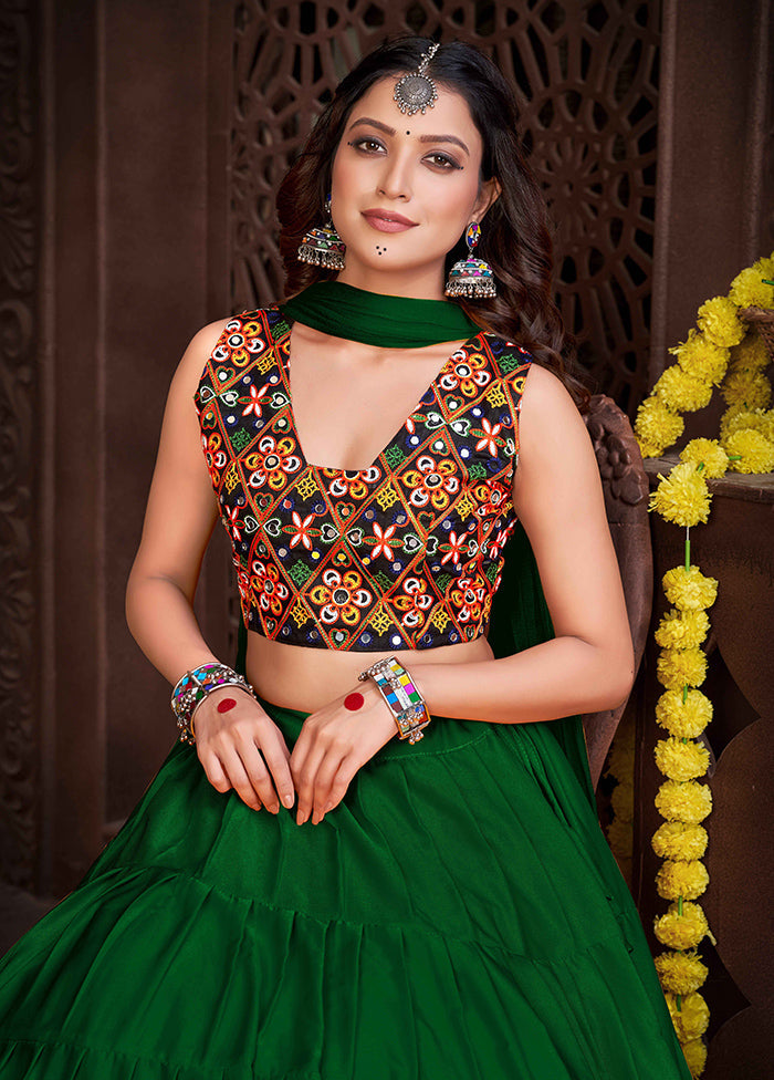 3 Pc Light Green Semi Stitched Lehenga Set