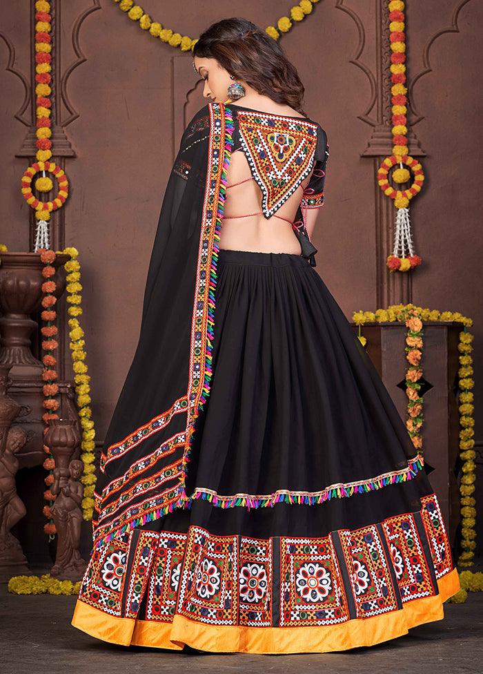 3 Pc Black Rayon Semi Stitched Lehenga Set