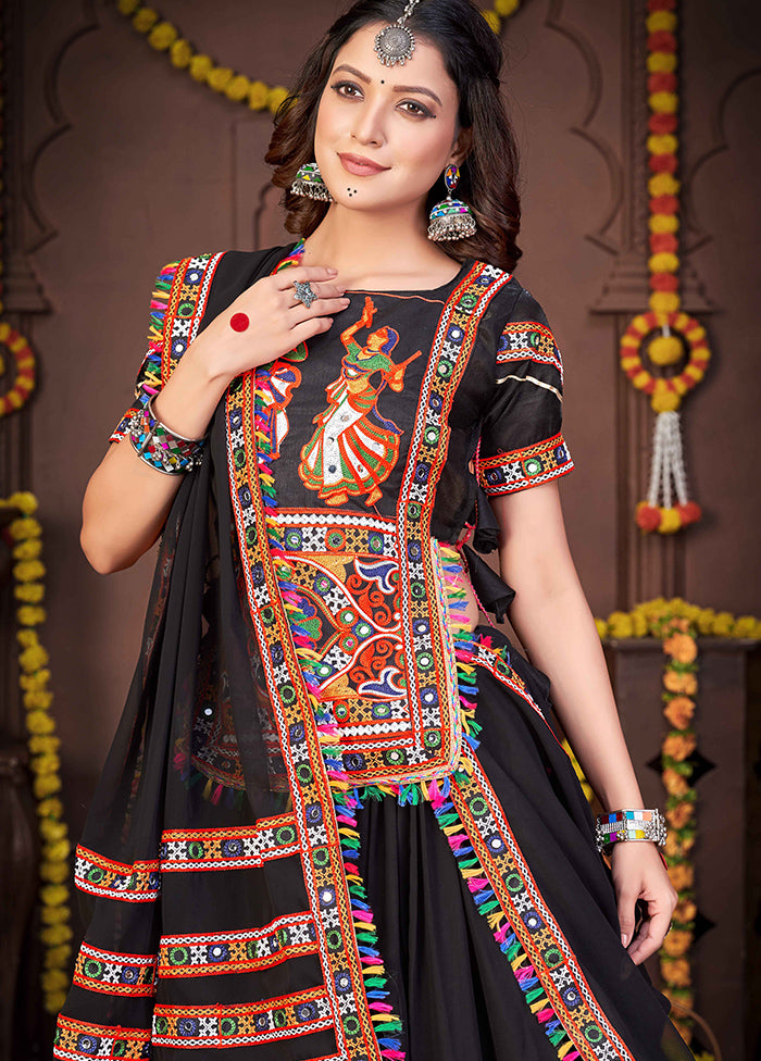 3 Pc Black Rayon Semi Stitched Lehenga Set