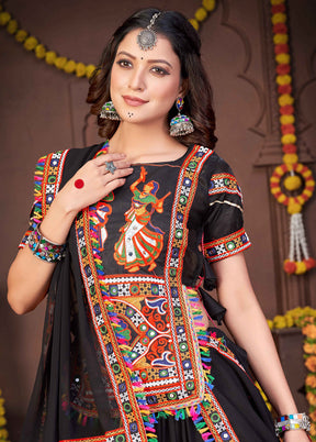 3 Pc Black Rayon Semi Stitched Lehenga Set