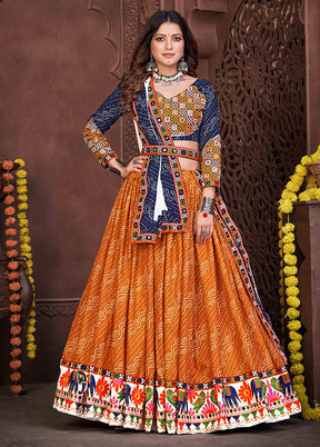 3 Pc Mustard Cotton Semi Stitched Lehenga Set