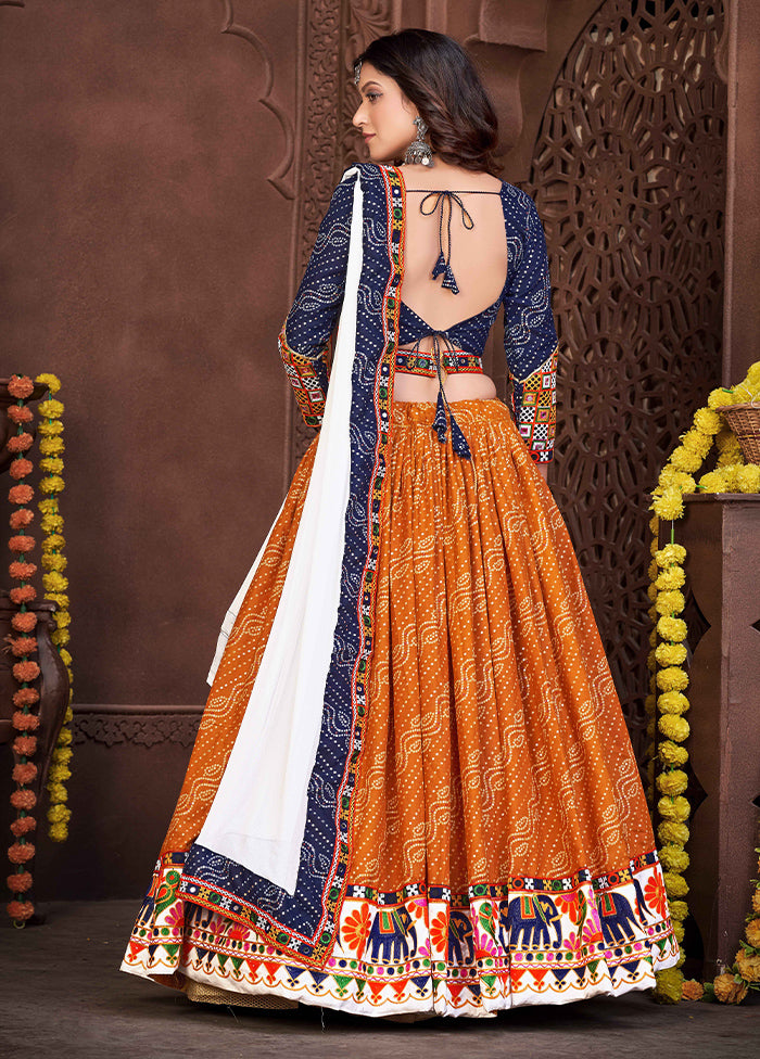 3 Pc Mustard Cotton Semi Stitched Lehenga Set