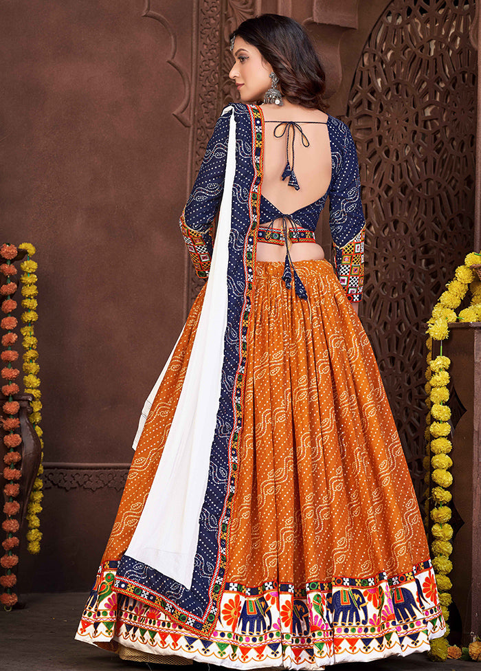 3 Pc Mustard Cotton Semi Stitched Lehenga Set