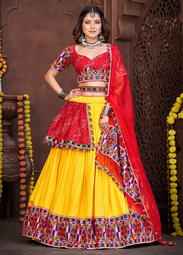 3 Pc Red Georgette Semi Stitched Lehenga Set