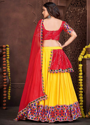 3 Pc Red Georgette Semi Stitched Lehenga Set