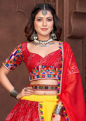 3 Pc Red Georgette Semi Stitched Lehenga Set