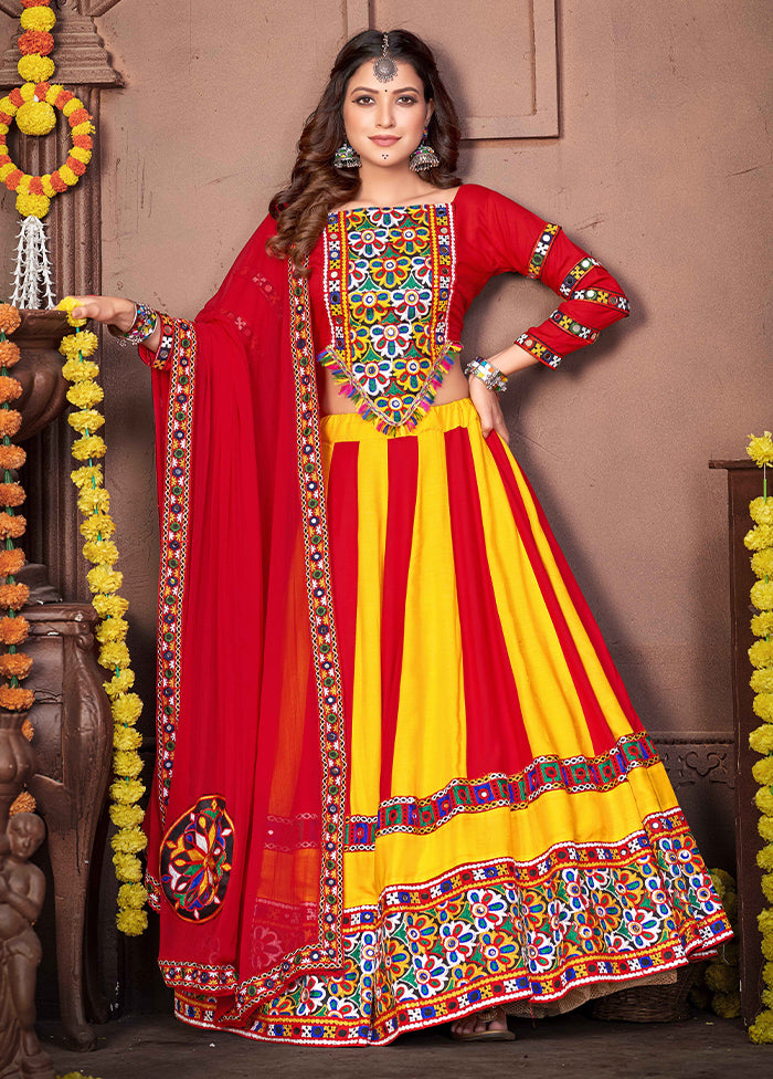 3 Pc Multicolor Rayon Semi Stitched Lehenga Set