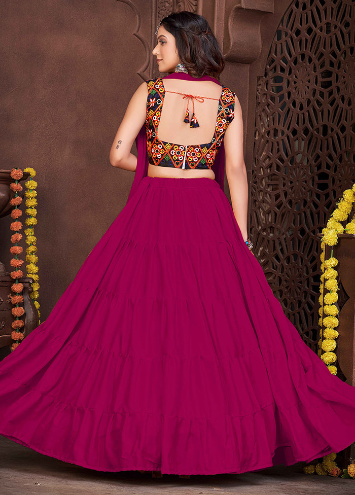 3 Pc Pink Semi Stitched Lehenga Set