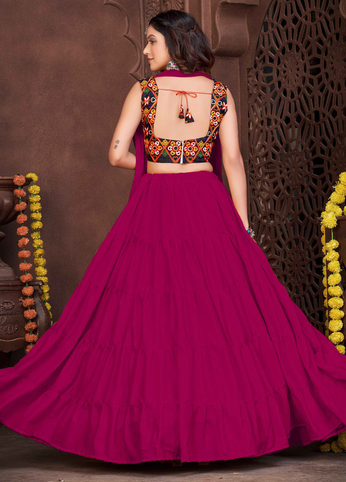 3 Pc Pink Silk Semi Stitched Lehenga Set