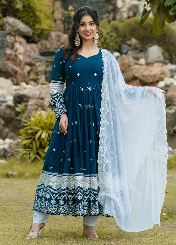 3 Pc Navy Blue Readymade Georgette Suit Set