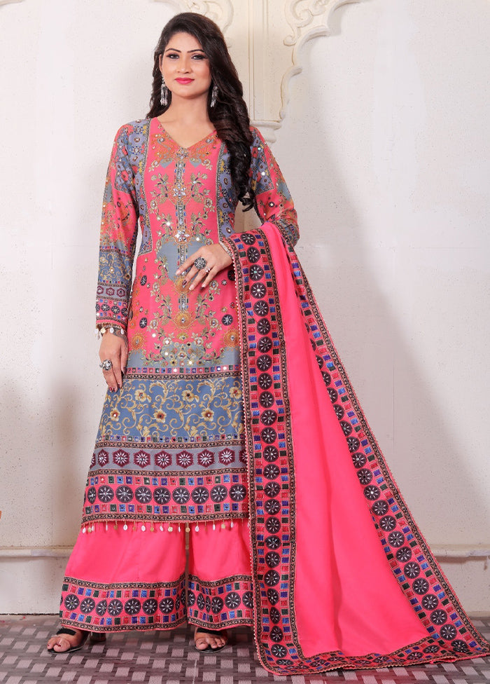 3 Pc Pink Readymade Cotton Dupatta Suit Set