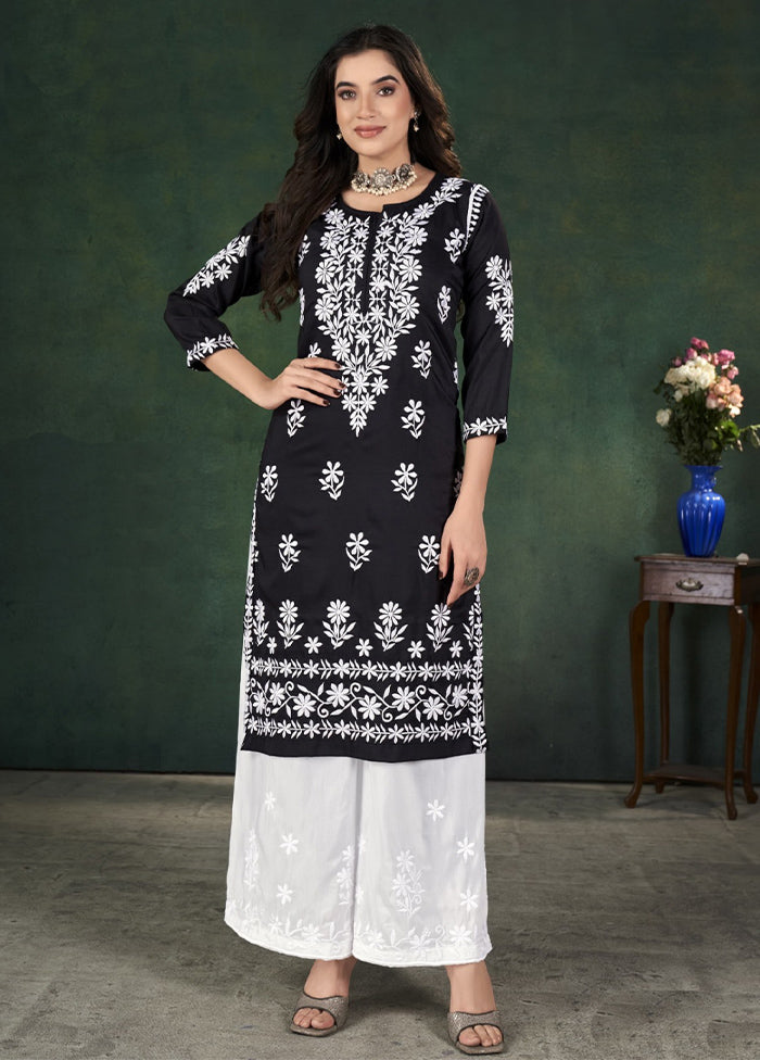 2 Pc Black Readymade Silk Kurti Set