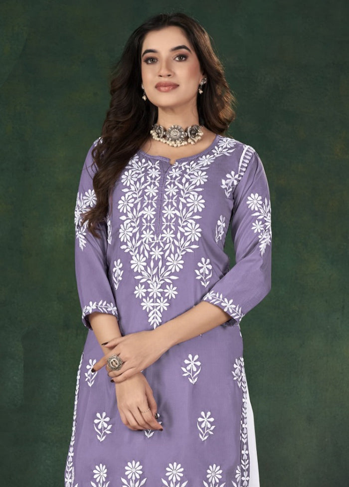 2 Pc Lavender Readymade Silk Kurti Set