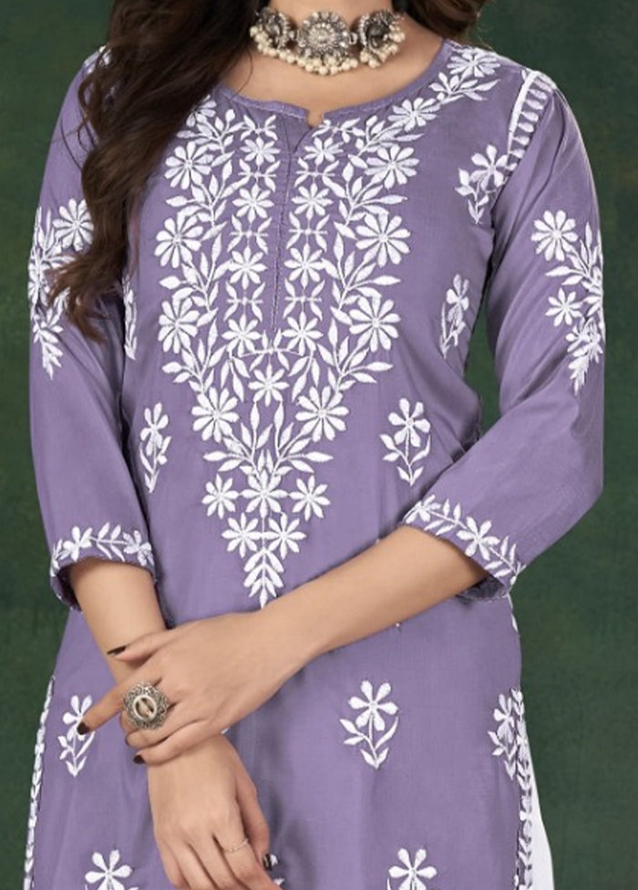 2 Pc Lavender Readymade Silk Kurti Set