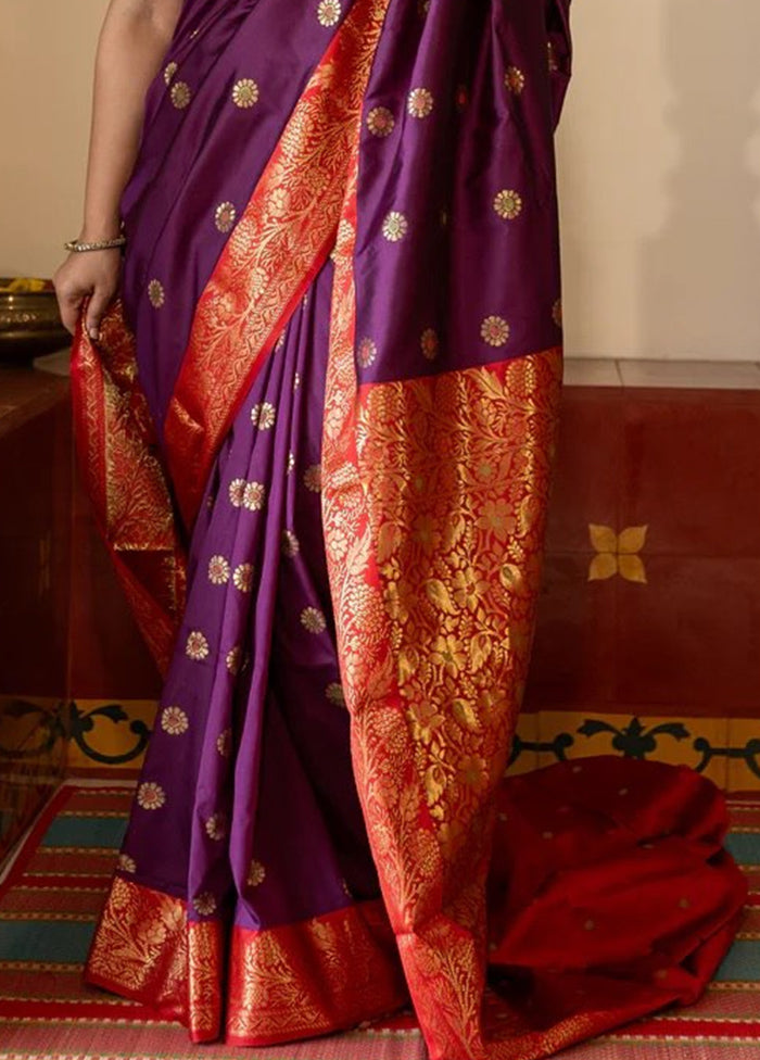 Purple Banarasi Silk Saree With Blouse Piece