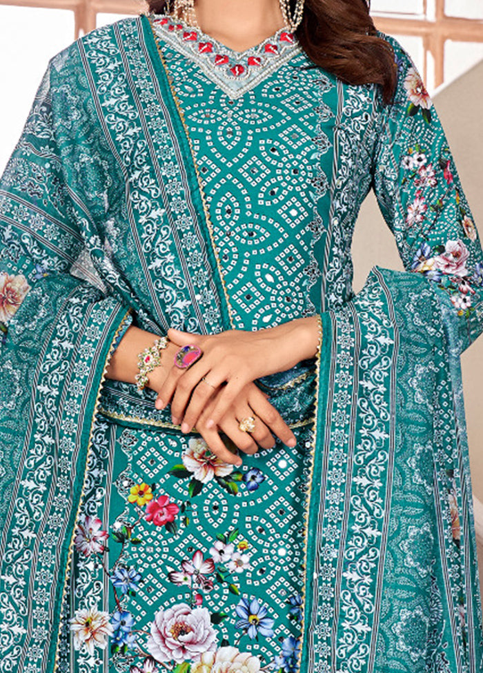 3 Pc Green Readymade Silk Dupatta Suit Set