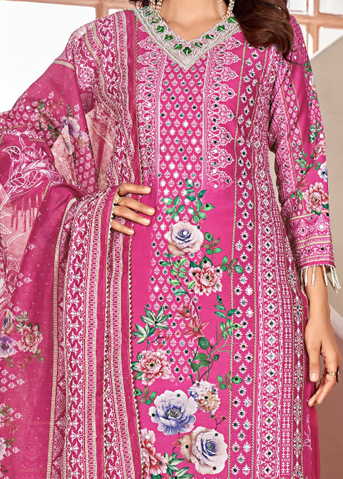 3 Pc Pink Readymade Silk Dupatta Suit Set