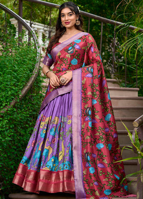 3 Pc Multicolor Silk Semi Stitched Lehenga Set