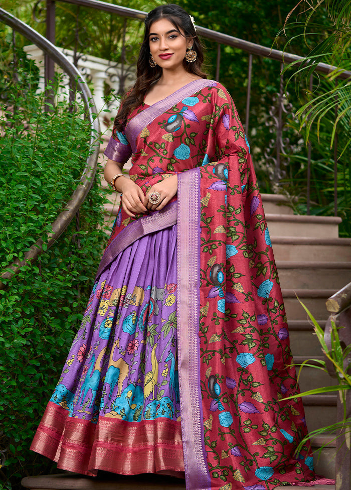 3 Pc Multicolor Silk Semi Stitched Lehenga Set