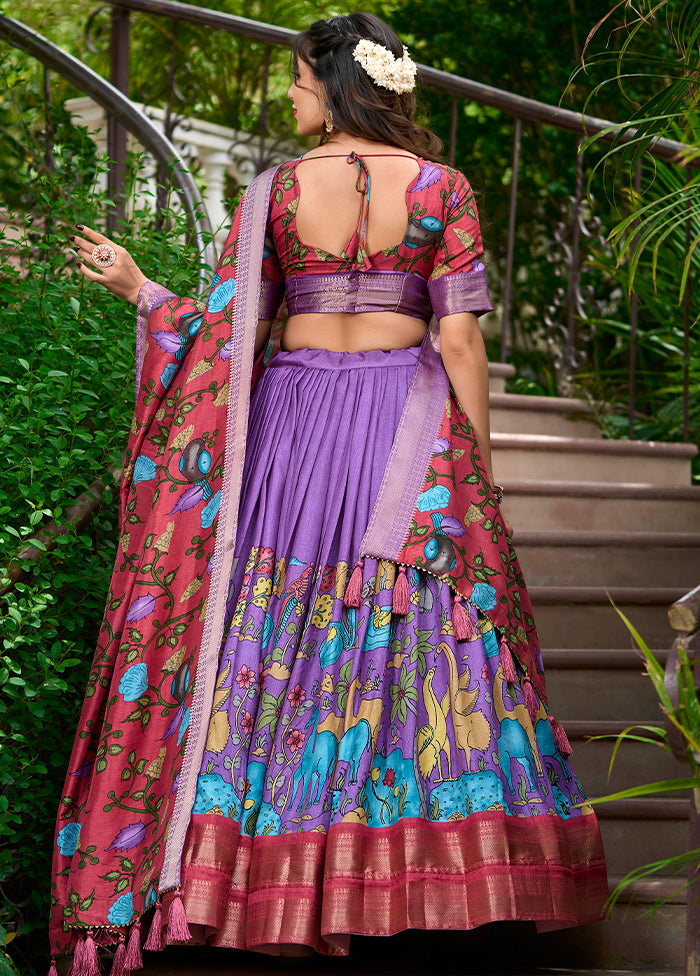 3 Pc Multicolor Silk Semi Stitched Lehenga Set