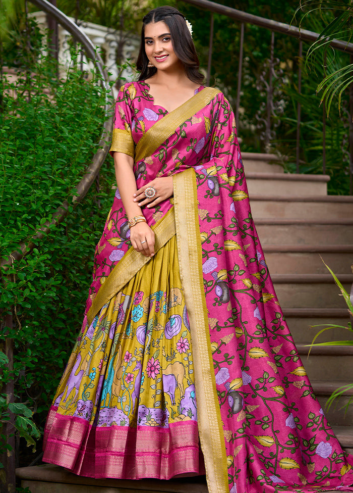 3 Pc Multicolor Silk Semi Stitched Lehenga Set