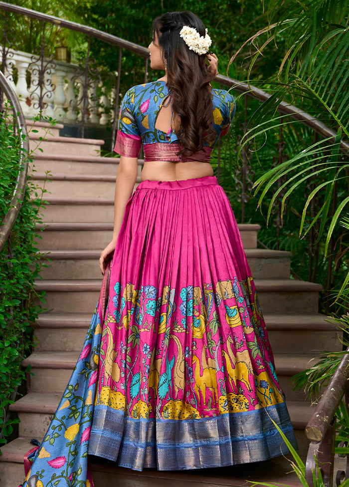 3 Pc Multicolor Silk Semi Stitched Lehenga Set