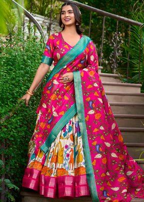 3 Pc Multicolor Silk Semi Stitched Lehenga Set