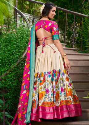 3 Pc Multicolor Silk Semi Stitched Lehenga Set